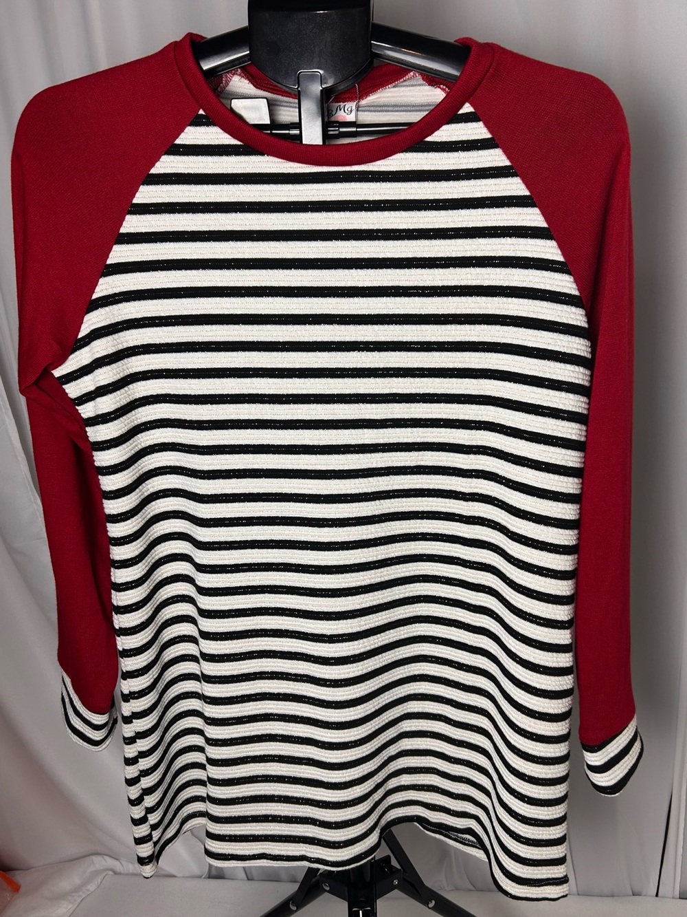 Girls' Red Raglan Long-Sleeve Stripe Top